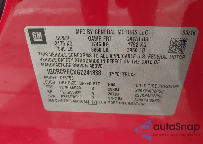 1GCRCPECXGZ241838: 44337341