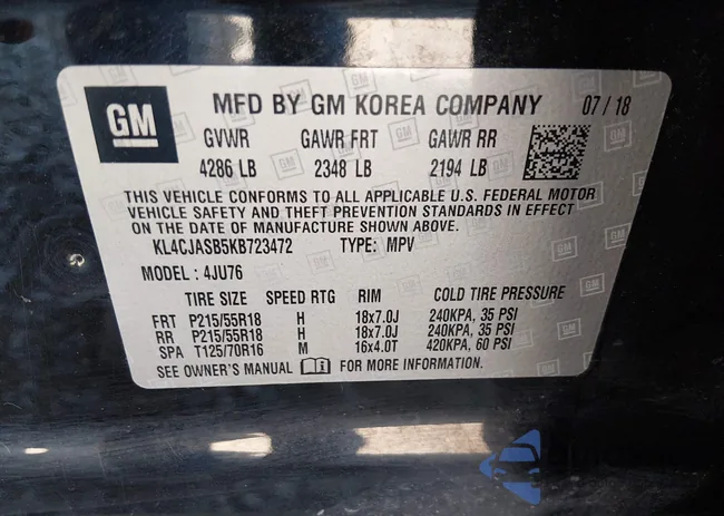 KL4CJASB5KB723472: 44336589