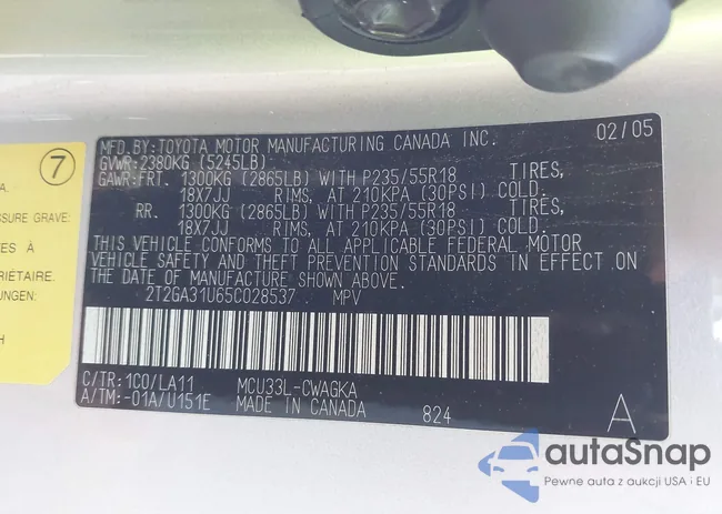 2T2GA31U65C028537: 44336645