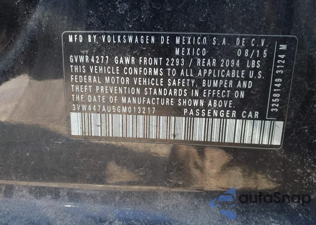 3VW447AU5GM013217: 44336672