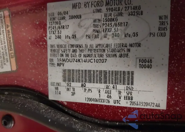 1FMDU74K14UC10207: 44336759