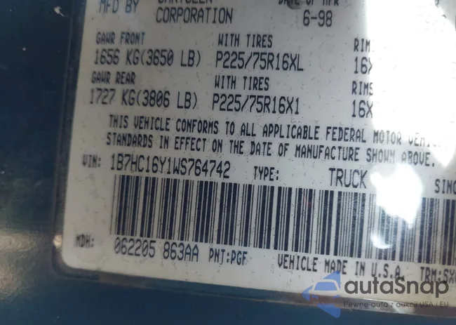 1B7HC16Y1WS764742: 44337977