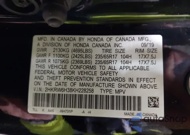 2HKRW6H38KH228258: 44338420