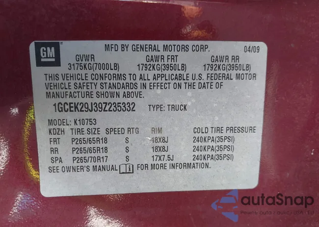 1GCEK29J39Z235332: 44338505