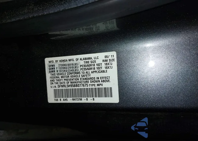 5FNRL5H95BB077675: 44337724