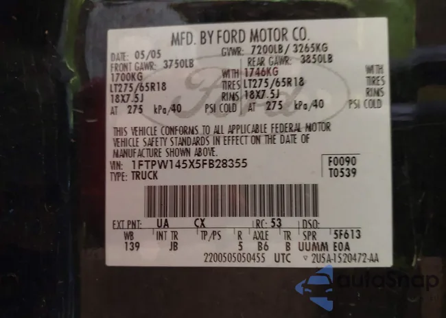 1FTPW145X5FB28355: 44337830