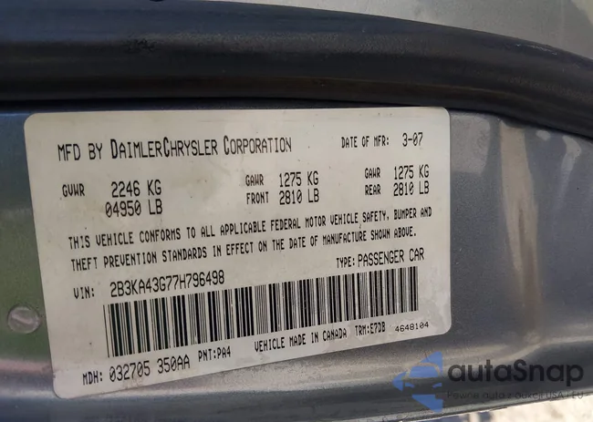 2B3KA43G77H796498: 44337942