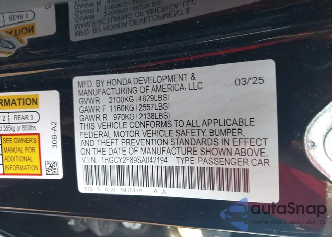 1HGCY2F89SA042194: 44339324