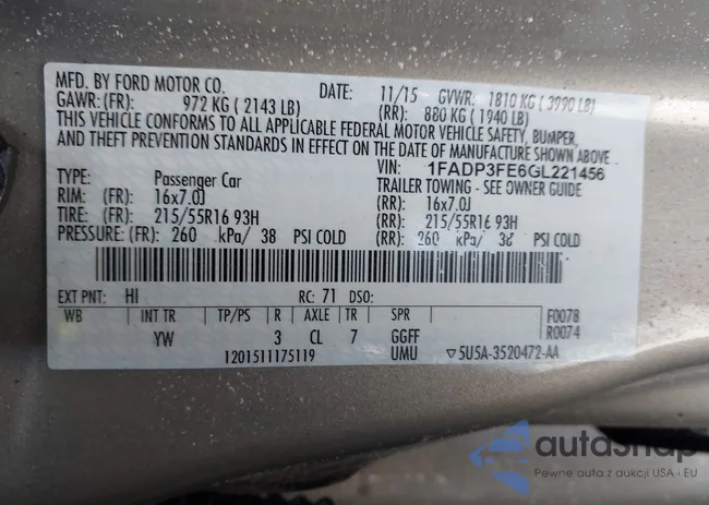 1FADP3FE6GL221456: 44338692