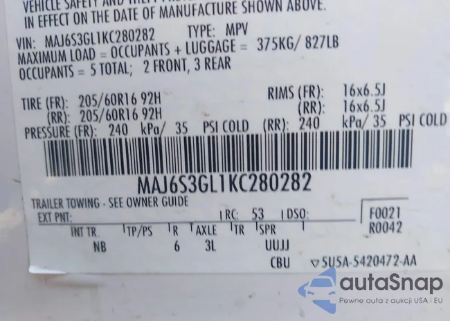 MAJ6S3GL1KC280282: 44340263