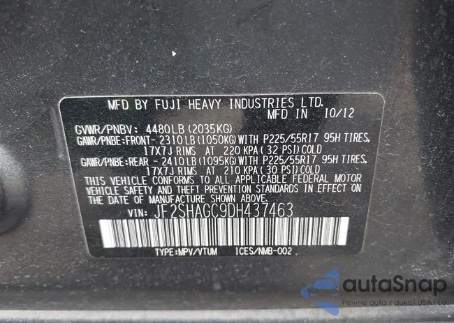 JF2SHAGC9DH437463: 44340292