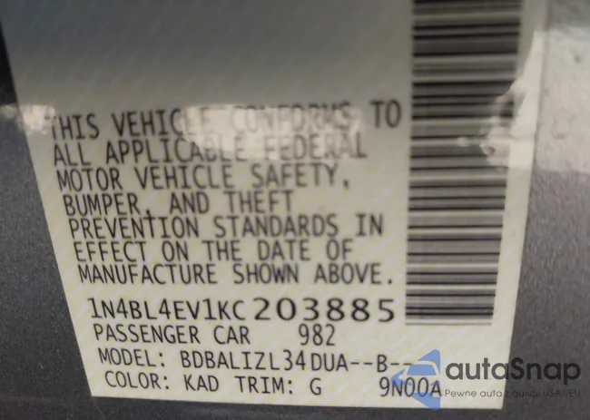 1N4BL4EV1KC203885: 44340481