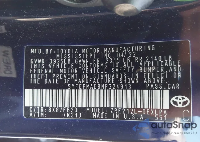 5YFEPMAE8NP324913: 44341000