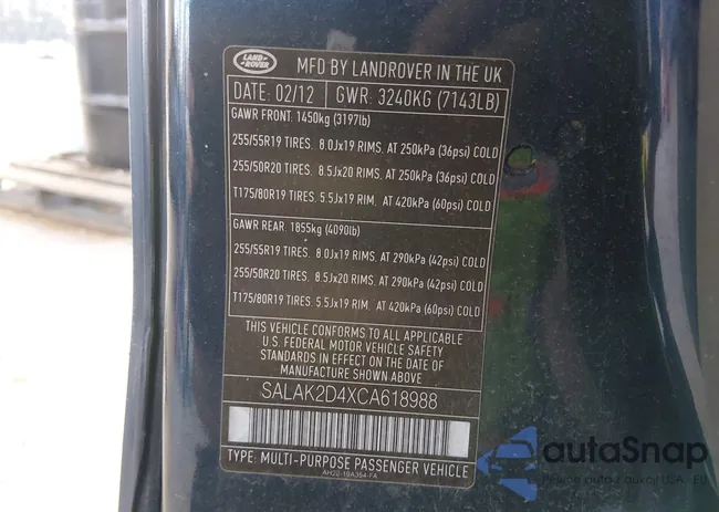 SALAK2D4XCA618988: 44341011