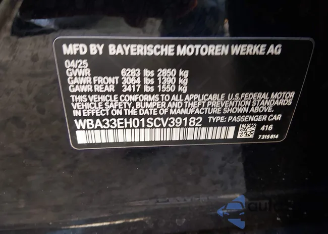 WBA33EH01SCV39182: 44340573