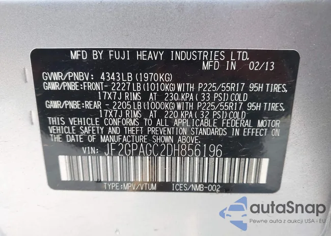 JF2GPAGC2DH856196: 44340847