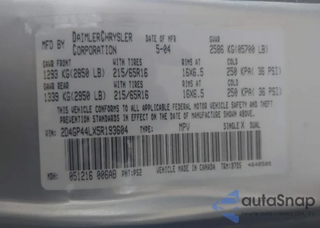 2D4GP44LX5R193604: 44341963