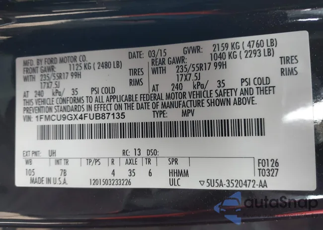 1FMCU9GX4FUB87135: 44342111