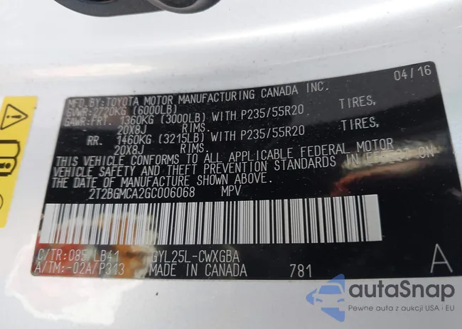 2T2BGMCA2GC006068: 44342145