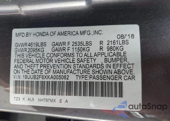 19UUB2F6XKA005062: 44342349