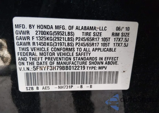 5FNYF3H79BB012219: 44342519