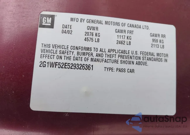 2G1WF52E529326361: 44343034