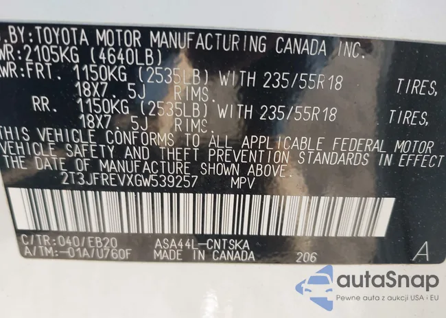 2T3JFREVXGW539257: 44343090