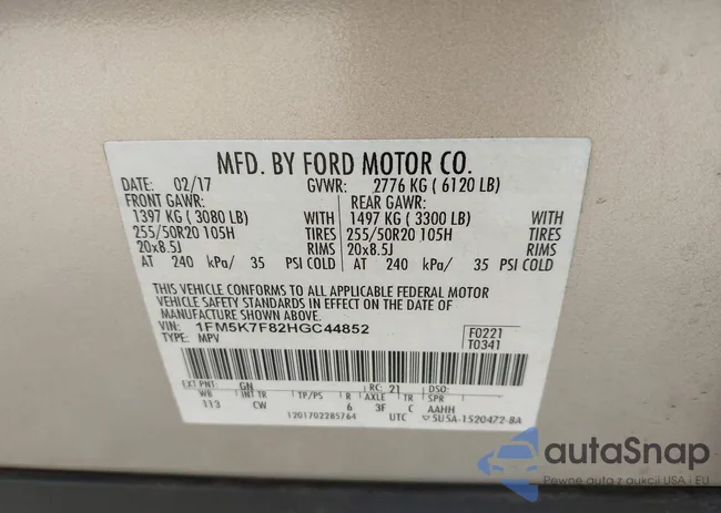 1FM5K7F82HGC44852: 44343103