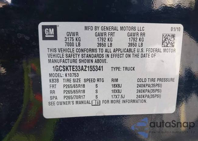 1GCSKTE33AZ155341: 44343125