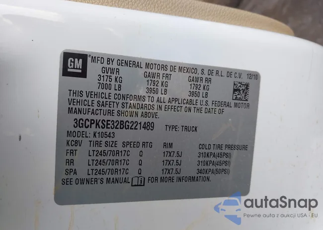 3GCPKSE32BG221489: 44343227