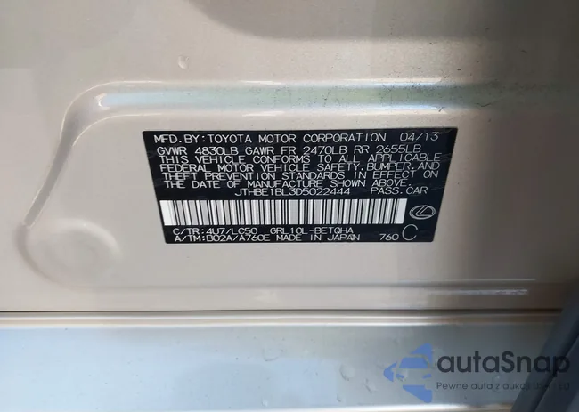 JTHBE1BL3D5022444: 44343241