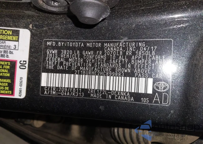 2T1BURHE2HC899883: 44343256