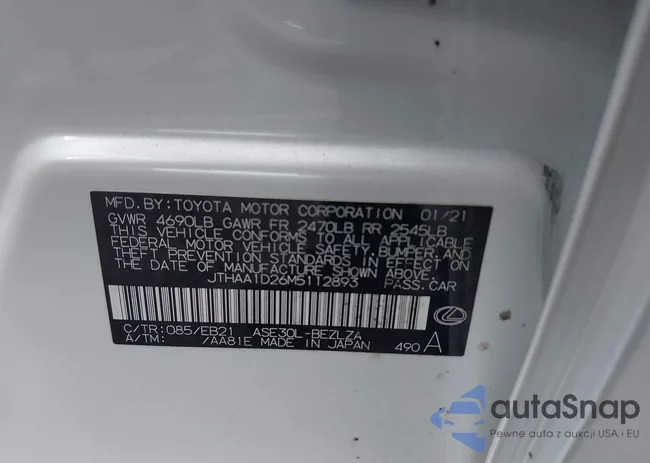 JTHAA1D26M5112893: 44343279