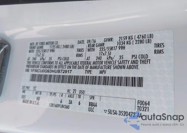 1FMCU0G93HUB72917: 44343348