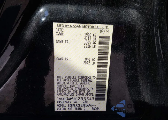 1N4AL3AP3EC293543: 44343411