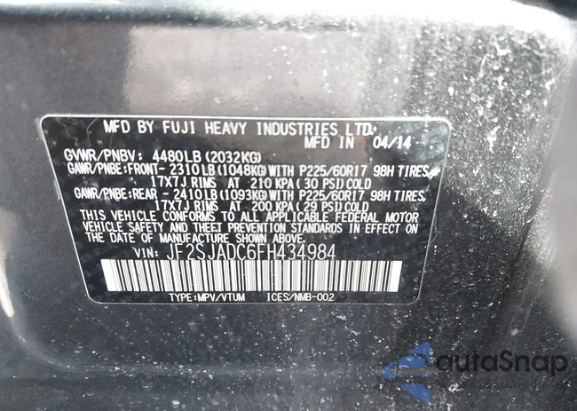 JF2SJADC6FH434984: 44343452