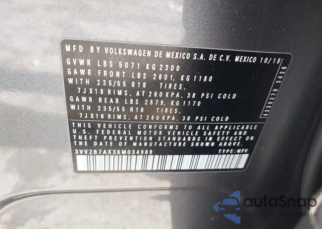 3VV2B7AX3KM034989: 44342843