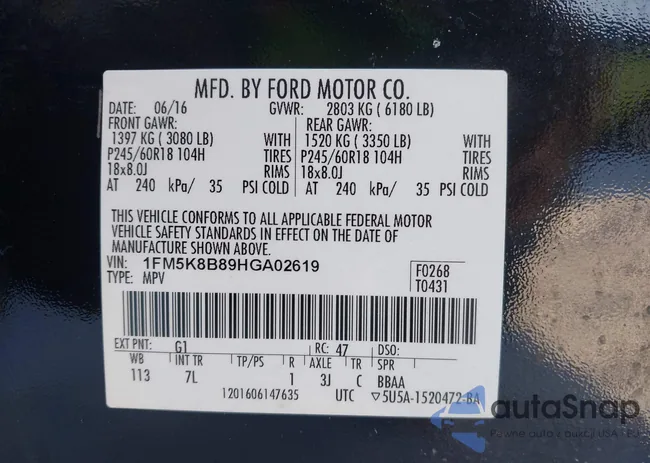 1FM5K8B89HGA02619: 44342897