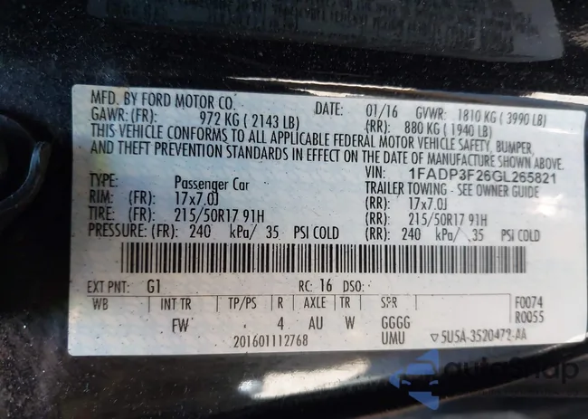 1FADP3F26GL265821: 44344210