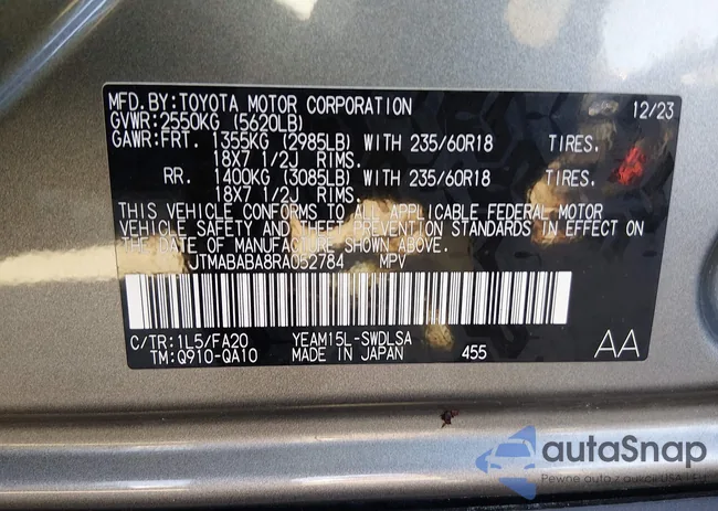 JTMABABA8RA052784: 44344300