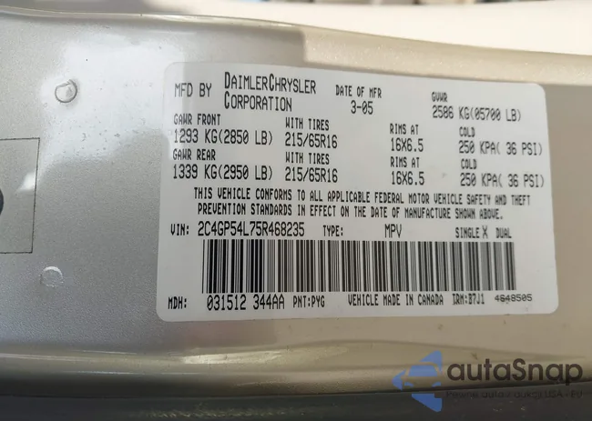 2C4GP54L75R468235: 44344407