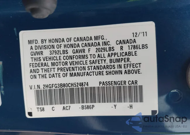 2HGFG3B80CH524874: 44344519