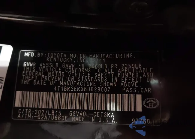 4T1BK3EKXBU628007: 44343656