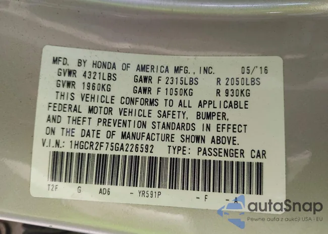 1HGCR2F75GA226592: 44343734