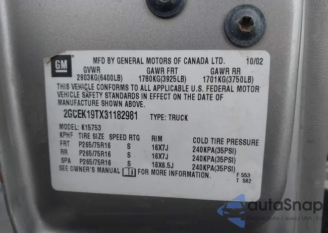 2GCEK19TX31182981: 44343764