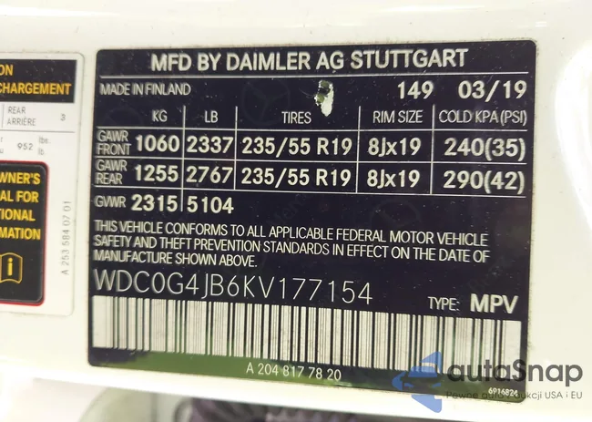 WDC0G4JB6KV177154: 44343822