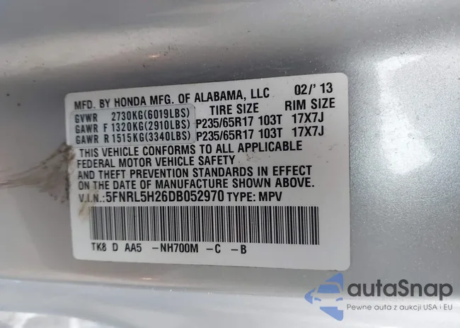 5FNRL5H26DB052970: 44343827