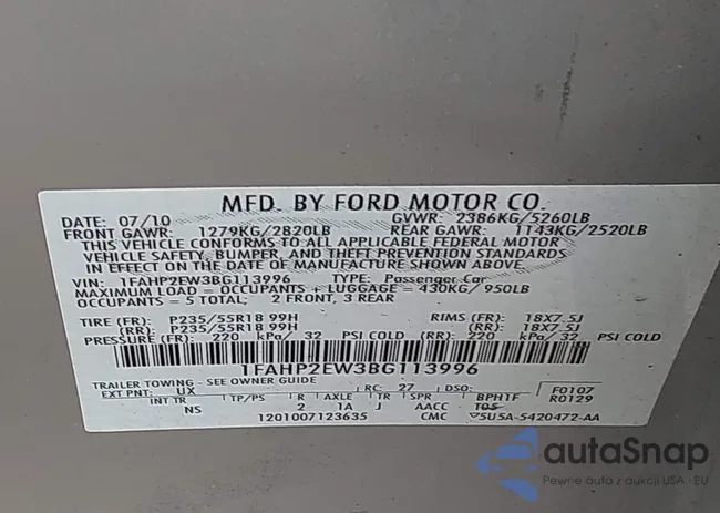 1FAHP2EW3BG113996: 44343834