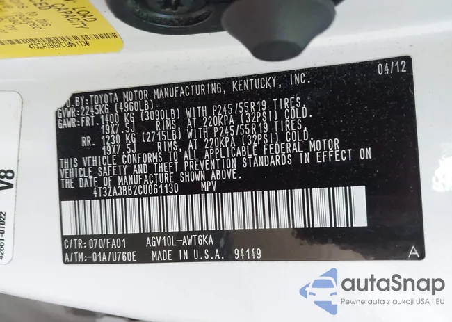 4T3ZA3BB2CU061130: 44343842