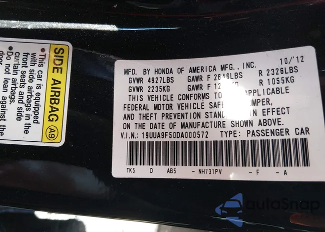 19UUA9F50DA000572: 44344975